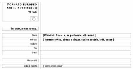 modello curriculum vitae europeo